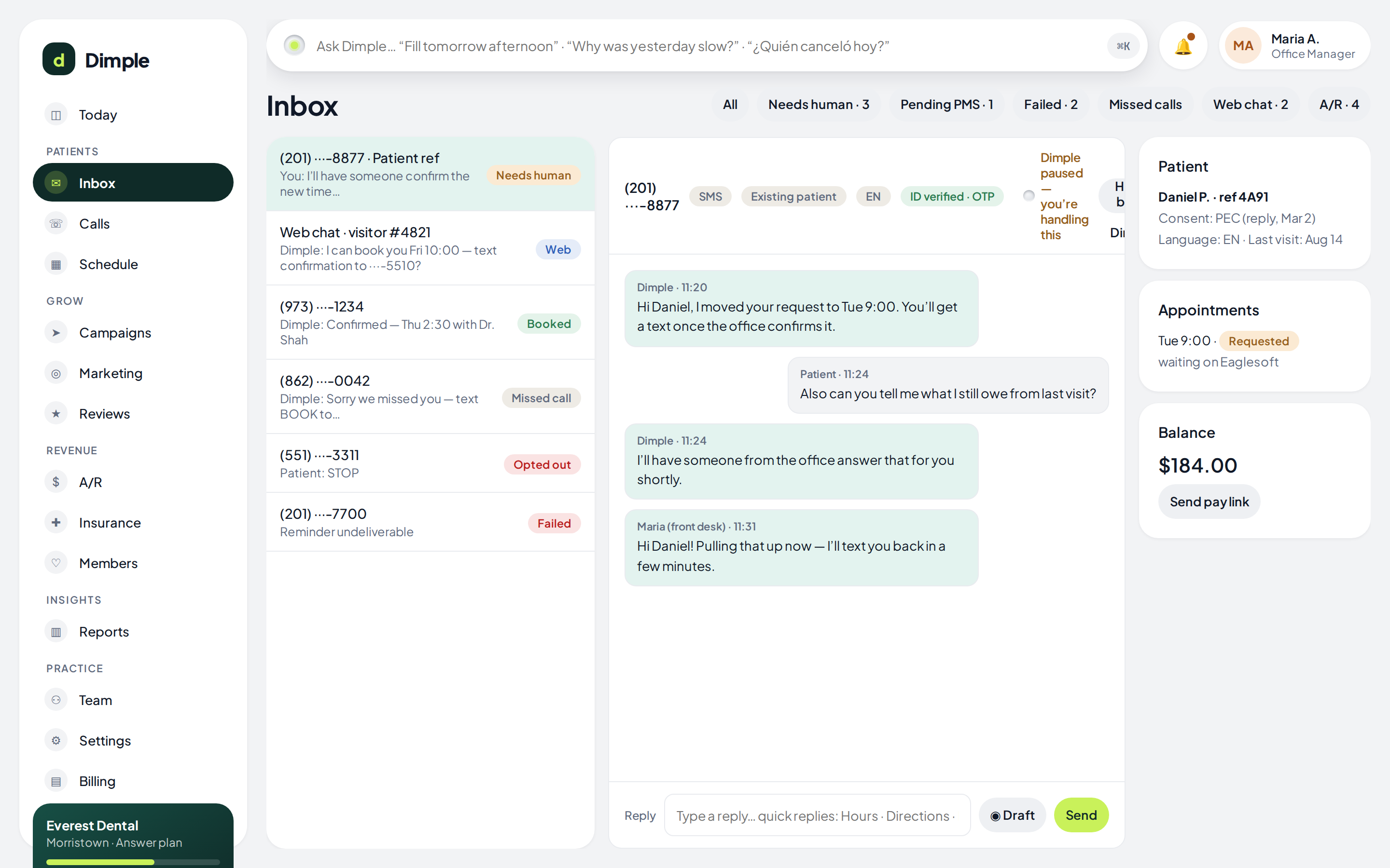 The inbox screen